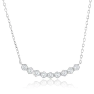 Collar de barra curva hexagonal de circonita cúbica de plata de ley extensión de 16" + 2" - Imagen 1 de 1