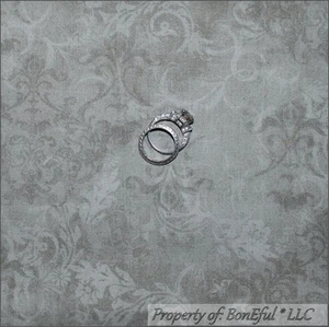 BonEful Fabric FQ Cotton Quilt Gray Tone Calico Flower Leaf Scroll Swirl Blender - Picture 1 of 8