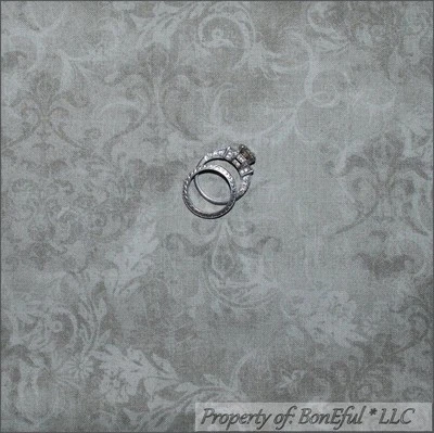 BonEful Fabric FQ Cotton Quilt Gray Tone Calico Flower Leaf Scroll Swirl Blender - Image 1 of 4