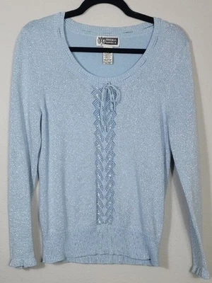 Suéter Tejido Crochet Metálico Vintage Mujer Talla S Azul Navidad Festivo Y2K Foto 1 de 4