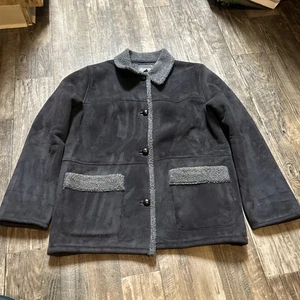 Lauren Ralph Lauren Shearling Jacket Fleece  Lined Sherpa Coat Women's L Grey - Picture 1 of 6