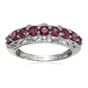 925 Sterling Silver Natural Rhodolite Antique Inspired Filigree Women Ring - Picture 1 of 4