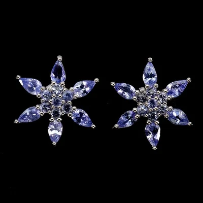 925 Sterling Silver Earrings Pear Tanzanite 5x3mm Flower Gemstone Jewelry - Image 1 of 4