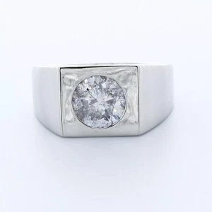 Platinum Solitaire Mens Ring Bezel Set 3.06 Carat Round Lab-Grown Diamond G SI2 - Picture 1 of 8
