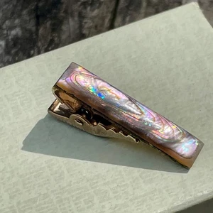 Clip de corbata occidental de diseño estrecho de metal dorado estilo concha de abulón de 1,25" - Imagen 1 de 3