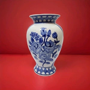 Blue & White Delft Style Vase Porcelain 10 1/2" tall Makers Mark - Picture 1 of 15