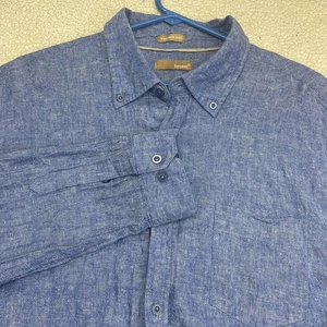 Bruno Men’s Button Down Shirt XL Denim Blue Washable Linen Blend Preppy Coastal - Picture 1 of 8