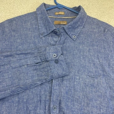 Bruno Men’s Button Down Shirt XL Denim Blue Washable Linen Blend Preppy Coastal - Image 1 of 4