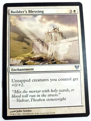 MTG Magic The Gathering Card Builder's BlessingEnchantment White Avacyn Restore - Image 1 of 2