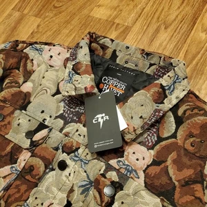 Teddy Bear Jacket Adult Unisex Large Copper Rivet Denim Quilted Y2K Style  New - Picture 1 of 9