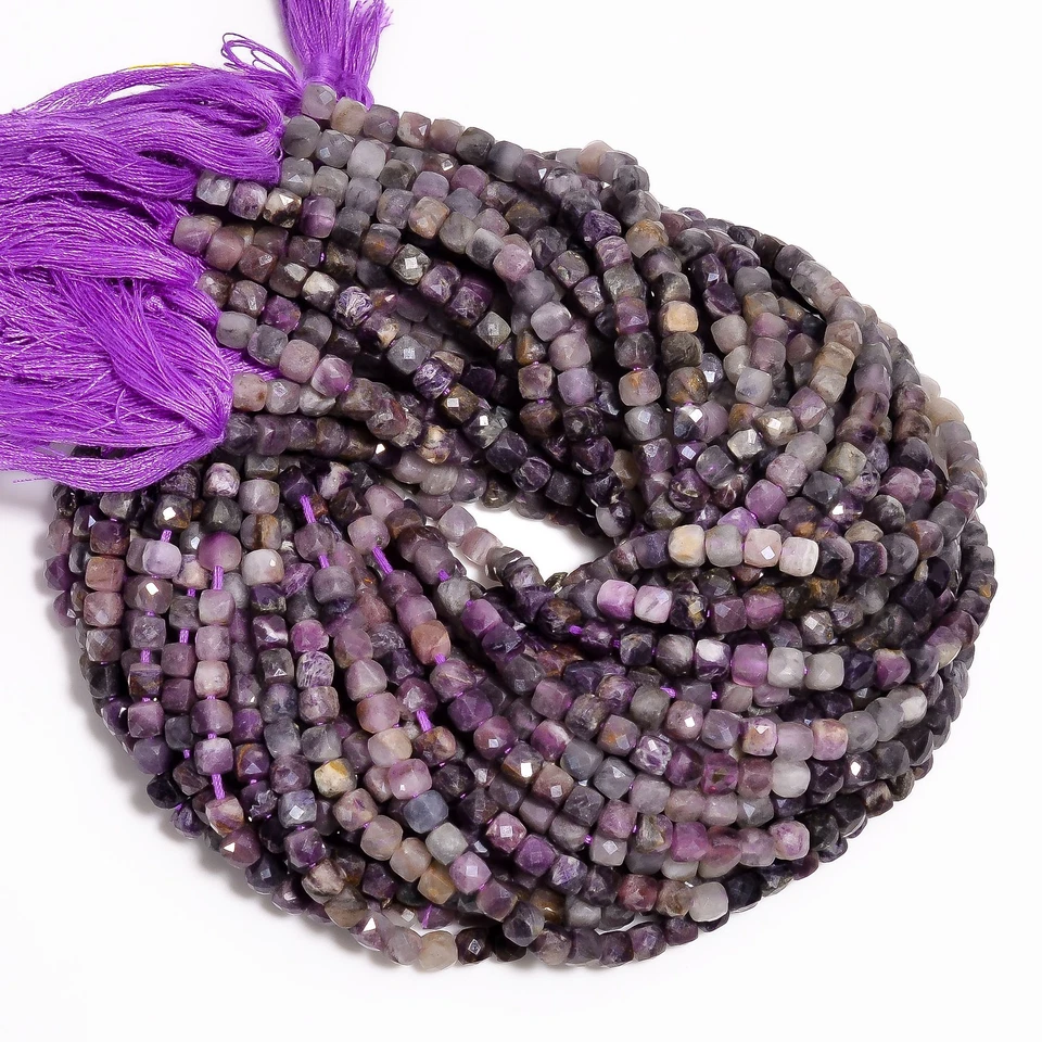 Cuentas facetadas con forma de caja de piedras preciosas Sugilite 100 % naturales 4 mm hilo 8" AB-530 Foto 1 de 2