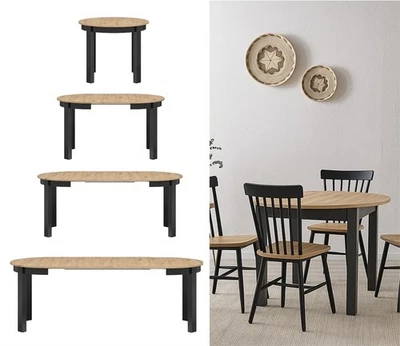 Extendable Round Dining Table Oval Oak 105 to 240cm Black Leg Seats 4 6 12 Indus - Image 1 of 4