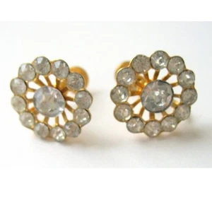 Pendientes de tornillo vintage, rueda de diamantes de imitación brillantes y tono dorado - Imagen 1 de 1