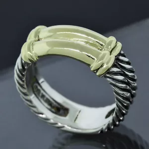 David Yurman 14K Gold 925 Sterling Silver Classic Double Cable Band Ring Size 6 - Picture 1 of 5