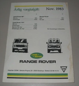 Prisliste Preisliste Range Rover / Land Rover 88 / 110 Stand November 1983! - Picture 1 of 1