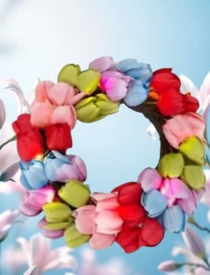 Aligerar Corona Tulipanes Verano Primavera Pascua Pilas LED Colores Brillantes! Foto 1 de 4