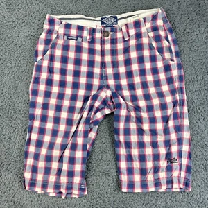Superdry Cargo Shorts Mens Large Blue Check Combat Utility Pockets Hike Walk SD - Picture 1 of 8