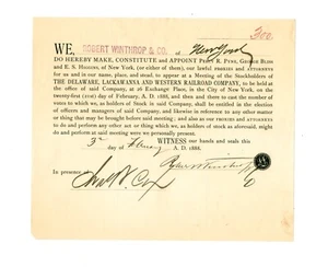 New York stock brokers Robert Winthrop & Co. 1888 doc. signed by Mark Thomas Cox - Picture 1 of 5