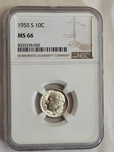 1955 S Roosevelt Dime NGC MS66 (Combined shipping) - Picture 1 of 2