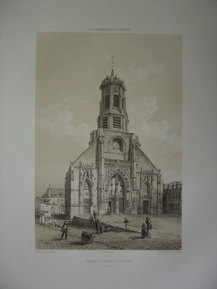Grande lithographie de l'église Saint Léonard à HONFLEUR c1850 - Photo 1/1