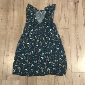 Old Navy Dress Women's Small Green Floral Pullover V-Neck Side Pockets - Picture 1 of 15