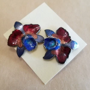 Lavender Enamel Flower Pierced Earrings ( Dead Gentry Brand?, Artisian ) NEW - Picture 1 of 4