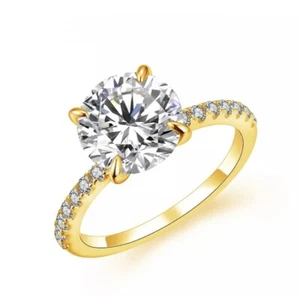 Anillo de oro amarillo de 3 quilates con pase de prueba de diamantes creado en laboratorio VVS1/D/Excelente 4 - Imagen 1 de 3