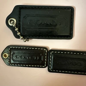 COACH Set 3 Black Leather Charm Hangtags Hang Tag Key Chain Fob Metal Ball Chain - Picture 1 of 4