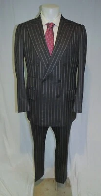 Traje Tom Ford Base C Buckingham Mezcla Cachemira Gris Rayas Doble Pecho 44R Foto 1 de 4