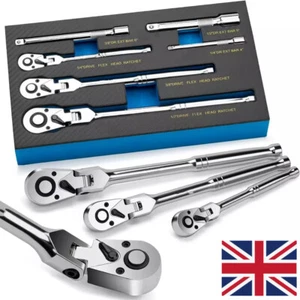 6 Pcs 1/4" 3/8" 1/2" Flex Head Ratchet Set 72 Tooth Swivel Head Ratchet Wrench - Picture 1 of 12