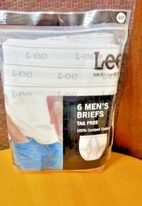 NEW IN PACKAGE LEE 6 MENS BRIEFS UNDERWEAR 100% COTTON SIZE 40 - Picture 1 of 2