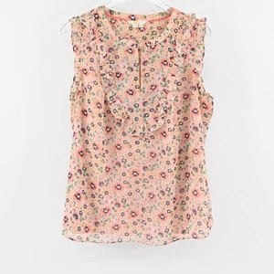 BODEN Top Womens Size 14 Elise Ruffle Sleeveless Peach Floral Print Pink Prairie - Picture 1 of 11
