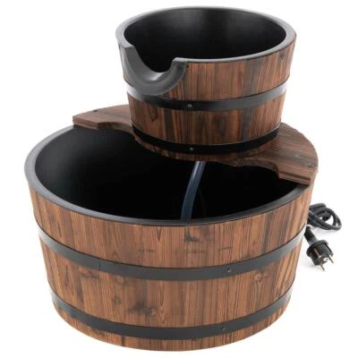 Holzbrunnen Gartenbrunnen mit Wasserpumpe Ø 44 cm Holzbrunnen Springbrunnen - Bild 1 von 4