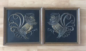 Vintage Rooster Picture Wall Plaque Fighting Cockeral MCM Farmhouse Decor - Picture 1 of 12