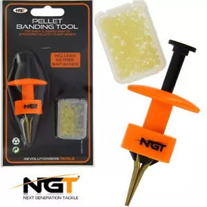NUEVO Ngt Carpa Pesca Gruesa Pellets Bander Deluxe Herramienta de Bandas + 50 x Bandas de Cebo - Imagen 1 de 1