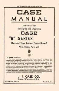 CASE B Series Two Three Bottom Plow Operators Manual - Picture 1 of 1