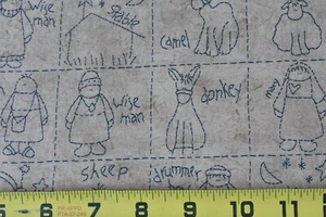 By 1/2 Yd, Black First-Christmas Blocks on Tan Quilt Cotton, SSI, Deyoung, P8299 - Picture 1 of 8