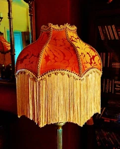 MITFORD VICTORIAN DOWNTON ABBEY LAMPSHADE, SHIMMERY TERRACOTTA DAMASK. 18" - Picture 1 of 10