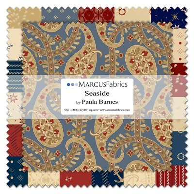 MARCUS FABRICS Seaside by Paula Barnes, 10in Squares, 42pcs Reproduction Fabric Layer Cake