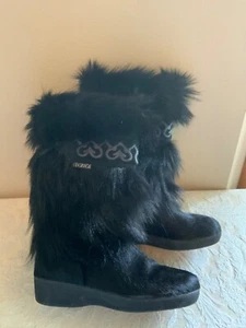Sz US 6 ? Tecnica Black Goat Fur Cow Hair Apres Skandia Ski Winter Boots Italy - Picture 1 of 23