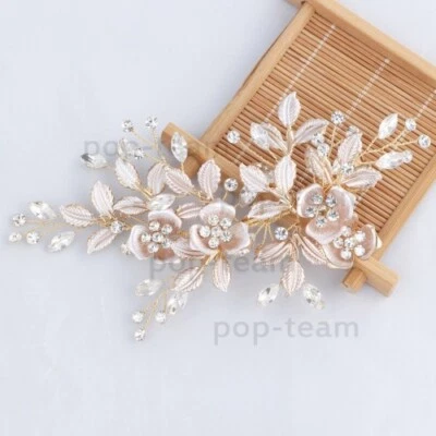 GORGEOUS New Wedding Bridal Hair Clip Rose Gold with Rhinestones - Image 1 of 3