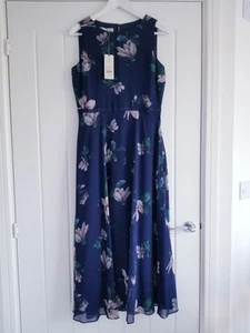 Hobbs Carly Midnight Blue Floral Print Midi Dress Pink Size UK 10 Party Wedding - Picture 1 of 13
