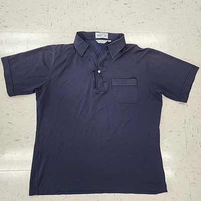 Vintage 80s Sansabelt Golf Men's Polo Shirt Size Large Navy Blue Eclectic VTG - Image 1 of 4
