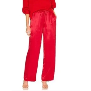L'Academie Red Satin Wide Leg Pants SMALL Trouser Silky Baggy Designer $218 NEW - Picture 1 of 12