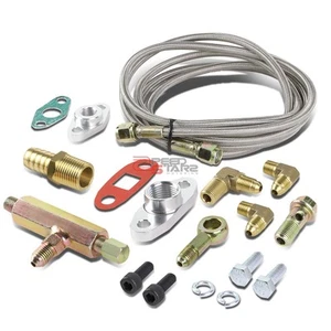 KIT DE MONTAJE DE RETORNO DE MANGUERA LÍNEA DE ALIMENTACIÓN DE ACEITE TURBO INOXIDABLE 77" 1/4" TURBOCOMPRESOR T3/T4 - Imagen 1 de 5
