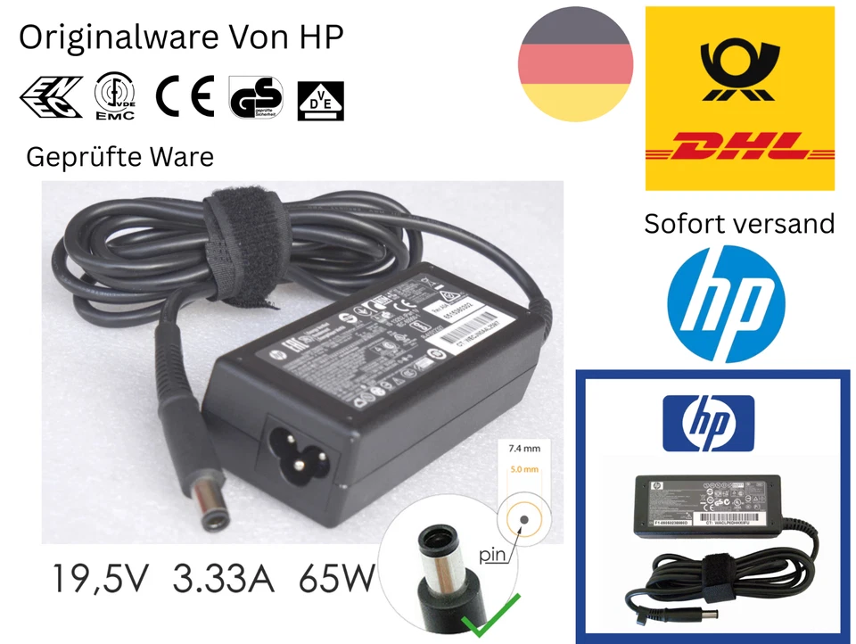 Original HP  Ladegerät 18,5V 3,5A 65W Laptop Ladekabel AC Netzteil für Stecker - Bild 1 von 4