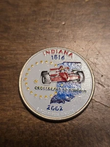 Colorized Uncirculated Washington 2002-P Indiana IN State Quarter Indy 500 Race - Picture 1 of 2