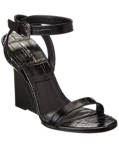 Michael Kors Collection Claudia Croc-Embossed Leather Wedge Sandal Women's Black - Picture 1 of 15