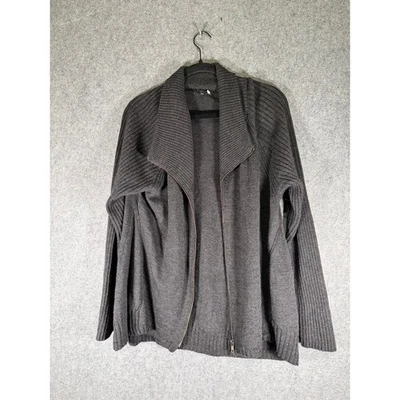 Cárdigan suéter para mujer Eileen Fisher gris carbón cremallera frontal 1X minimalista Foto 1 de 4