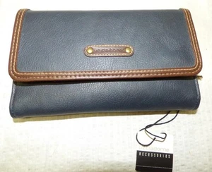 VINTAGE LIZ CLAIBORNE LADIES NAVY BLUE LEATHER LONG WALLET - Picture 1 of 5